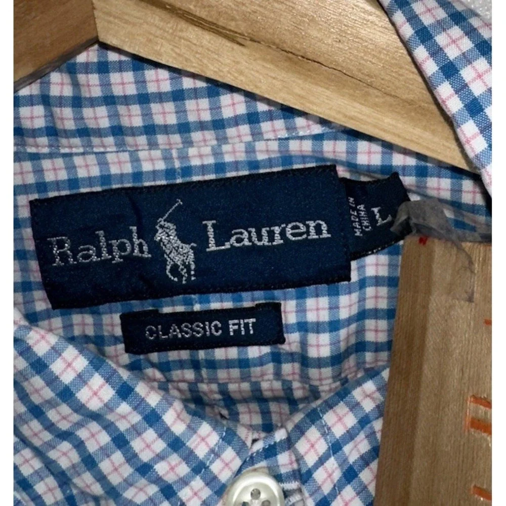 Polo Ralph Lauren Large‎ Short Sleeve Tattersall Check Plaid Button Down Classic
